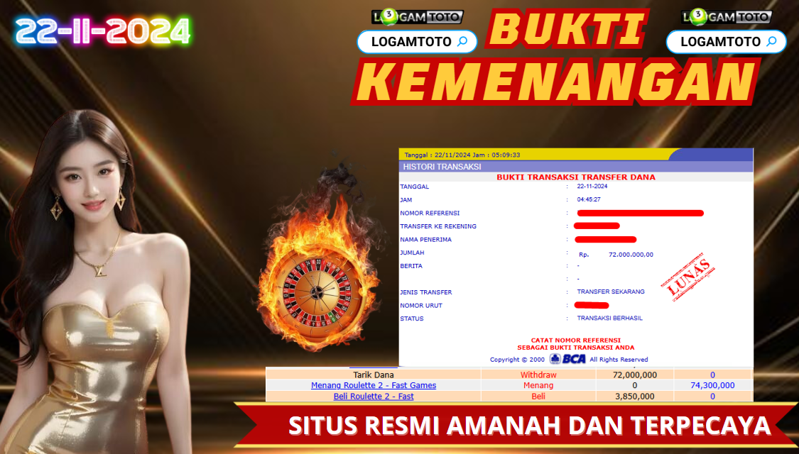 SELAMAT KEPADA MEMBER SETIA LOGAMTOTO BERHASIL JACKPOT DI PERMAINAN LIVE CASINO ROULATTE